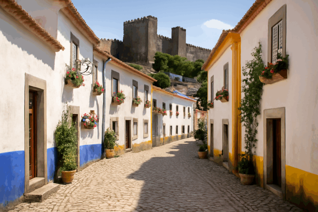 Óbidos, a medieval town in Portugal, famous for its cobblestone streets and historic Óbidos Castle.